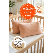 Hamur Çift Katlı Müslin Çocuk Yastık Kılıfı %100 Pamuk 35x45 cm 2’li Bebek Çocuk Kılıf Seti Somon