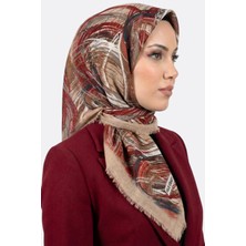 Hadiora Kadın Bordo Vizon Soyut Desenli Organik Pamuk Eşarp