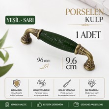 Badem10 Verdion Yeşil Porselen Krom Kulp 96 mm 9.6 cm Mobilya Çekmece Dolabı Dolap Kapak Kulplar Kulb Kulpu