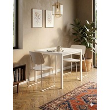 İrem Minimal Tasarım Yemek Masası 72X88 cm – Beyaz Metal Gövde & Beyaz Tabla