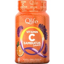 3 Adet Qlife Sambucus Gummies C, D Vitamini, Çinko, Kara Mürver Içeren Gummies 60 Adet