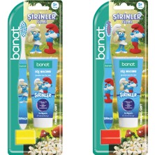 4 Adet Banat Şirinler Smurfs Lisanslı Ağız Bakım Seti (Diş Macunu 25 ml + Diş Fırçası + Kep) (Asortili)