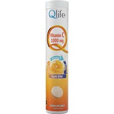 3 Adet Qlife Plus C, D3 Vitamini ve Çinko Içeren Efervesan Takviye Edici Gıda 20 Tablet 1000MG
