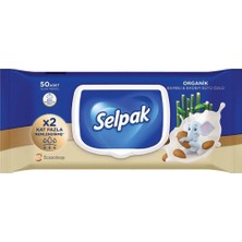 3 Adet Selpak Organik Bambu ve Badem Sütlü Islak Mendil 50 Adet