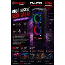 Ceremony Audio | CM-208 | Taşınabilir Bluetooth Parti Hoparlör | 2x8 Inç Woofer | 400WATT | Tws | Disco Lights