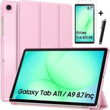 M.TK Moveteck Samsung Galaxy Tab A11/A9 8.7 Inç Tablet Kılıfı Akıllı Smart Uyku Modlu Standlı Kapak + Nano Esnek Cam + Kalem
