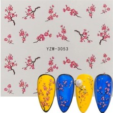 Tamgacrafts Pembe Gül Dal Tırnak Sticker Nail Art Süsleme Geçici Dövme Etiket 6x5,5 cm