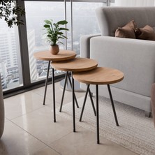 Eco Room Güneş 3'lü Zigon Sehpa - Atlantik Çam - 47X33,6X33,6 cm
