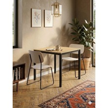 İrem Modern Mutfak Masası 72X88 cm – Siyah Metal Ayaklı Meşe Tabla Kompakt Tasarım