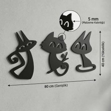 Hobibahçem 3’lü Dekoratif Kedi Duvar Tablosu Mdf Lazer Kesim Modern Duvar Süsü Minimal Kedi Figürlü Dekor