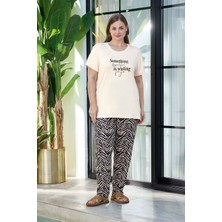 Aydoğan Büyük Beden Kadın Kısa Kol Viskon Pijama Takımı 250135  Bej