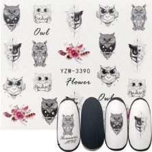 Tamgacrafts Baykuş Çiçek Desenli Tırnak Sticker Renkli Nail Art Geçici Dövme 6x5,5 cm