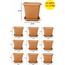Demet Home 10 Adet 13 Litre Kare Saksı Bitki-Çiçek-Biber-Hobi-Dekorasyon Saksısı 29*29*27 cm Plastik Orta Boy Tabaklı