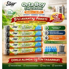 Hobibahçem Star Plus Orta Boy Çöp Torbası 20'li 5 Paket 55X60 cm Dayanıklı Sızdırmaz Orta Boy Çöp Poşeti