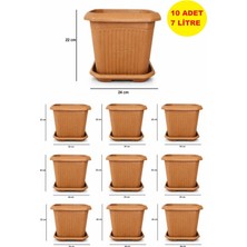 Demet Home 10 Adet 7 Litre Kare Saksı Bitki-Çiçek-Dekorasyon Saksısı 24*24*22 cm Tabaklı Plastik Saksı