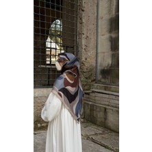 Qalortex Scarf Pamuklu Soft Rânâ Desen Eşarp-Antrasit/kahve