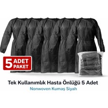 Hobibahçem Tek Kullanımlık Hasta Önlüğü 5 Adet Nonwoven Kumaş Uzun Kollu Standart Beden Siyah