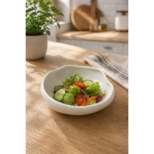 Bev Kitchen El Yapımı Beyaz Porselen Asimetrik 19 cm Salata Kasesi Sunum Kasesi