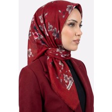 Hadiora Yasemin Ipek Kadın Kırmızı Çiçek Desenli Flamlı Eşarp