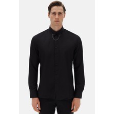Twn Slim Fit Siyah Krep Desen Gömlek