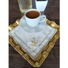 Lena Maison 6 Adet Çiçek Broşlu Nakışlı Kokteyl & Kahve Sunum Peçetesi