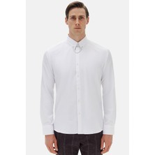 Twn Slim Fit Beyaz Krep Desen Gömlek