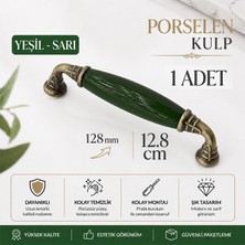 Badem10 Servi Yeşil Porselen Antik Sarı Kulp 128 mm 12.8 cm Mobilya Çekmece Dolabı Dolap Kapak Kulb Kulpu