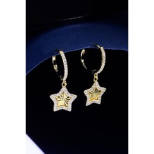Innuendo Jewelry 925 Ayar Gümüş Taşlı Yıldız Sallantılı Halka Küpe Kadın