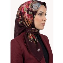 Hadiora Kadın Bordo Çiçek Desenli Flamlı Eşarp