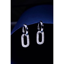 Innuendo Jewelry 925 Ayar Gümüş Zirkon Taşlı Dikdörtgen Sallantılı Halka Küpe Kadın