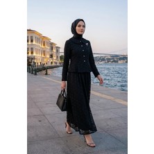 Sefa Merve Bebe Yaka Dantelli Tunik Etek Ikili Takım 0270-02 Siyah