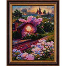 Bellevie Çerçevesiz El Yapımı Diamond Painting Tablo – Renkli Çiçek ve Masal Evi Tasarımı