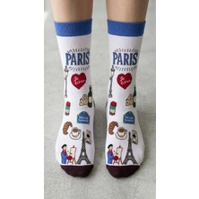 Neşeli Çoraplar Paris Semboller Renkli Unisex Çorap