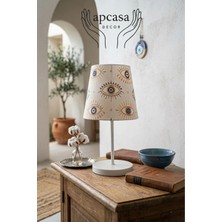 Apcasa Decor Otantik Nazar Göz Desenli El Yapımı Kumaş Abajur – Beyaz Metal Gövdeli
