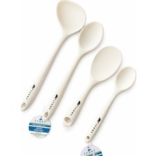 Ivory Silikon Mutfak Seti 4’lü (Kepçe, Pilav Kaşığı, Derin Kaşık, Mini Kaşık) Krem Renk – Isıya Dayanıklı, Yapışmaz Uyumlu, Dayanıklı