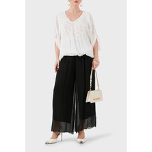 Viadante Via Dante Ipek Karışımlı Relaxed Fit Dökümlü Bol Paça Pantolon Bayan Pantolon 690O15