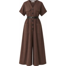 HANIQA Keten Görünümlü Geniş Kesimli Tulum | 44-50 | 25235