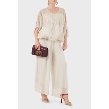 Viadante Via Dante Ipek Karışımlı Relaxed Fit Dökümlü Bol Paça Pantolon Bayan Pantolon 690O15