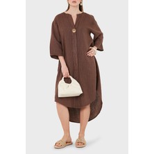 Viadante Via Dante Çizgili Relaxed Fit Düğme Detaylı V Yaka Elbise Bayan Elbise 25547L