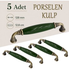 Badem10 (5 Adet) Servi Yeşil Porselen Antik Kulp 128 mm 12.8 cm Mobilya Çekmece Dolab Dolap Kapak Kulb Kulpu