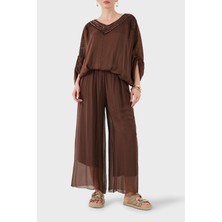 Viadante Via Dante Ipek Karışımlı Relaxed Fit Dökümlü Bol Paça Pantolon Bayan Pantolon 690O15