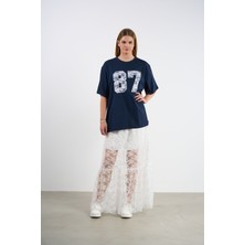 HANIQA Dantelli Etek ve Baskılı T-Shirt Takım | 44-50 | 25232