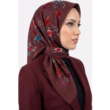 Hadiora Yasemin Ipek Kadın Mürdüm Kırmızı Çiçek Desenli Flamlı Eşarp