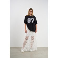 HANIQA Dantelli Etek ve Baskılı T-Shirt Takım | 44-50 | 25232