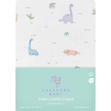 Casadora Baby Dino %100 Organik Pamuk Saten Çocuk Lastikli Çarşaf 120 x 200 cm