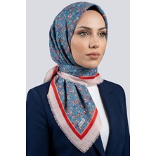 Hadiora Kadın Turkuaz Pudra Çiçek Desenli Flamlı Eşarp