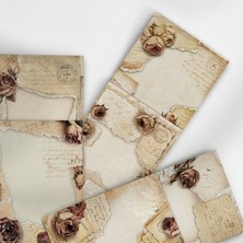 Henno A6 (10,5X14,8 Cm) 6’lı Vintage Gül Detaylı El Yazılı Yırtık Kağıt Kolaj Scrapbook & Mektup Kağıdı