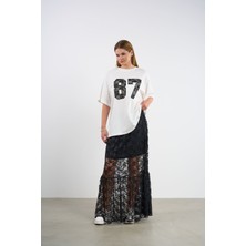 HANIQA Dantelli Etek ve Baskılı T-Shirt Takım | 44-50 | 25232