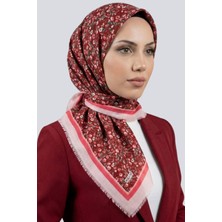 Hadiora Kadın Bordo Pudra Çiçek Desenli Flamlı Eşarp