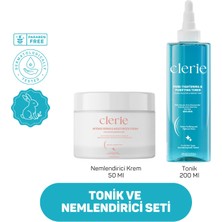 Clerie İkili Set - Yoğun Nemlendirici Cica  Krem Ceramid İçeren ve Gözenek Temizleyici  AHA+BHA  Tonik